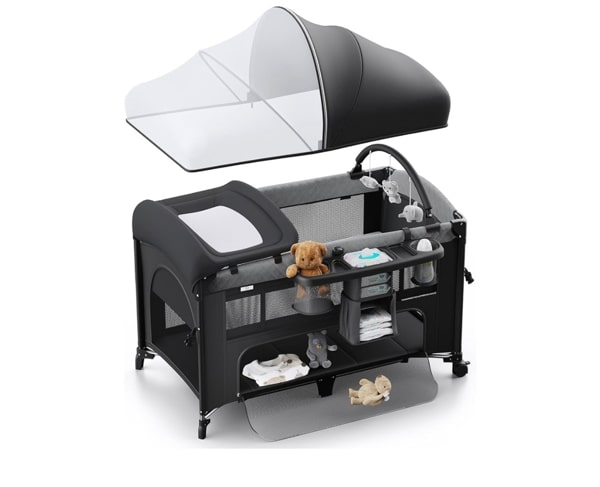 Amazon.com : 4 in 1 Baby Bassinet, Pack and Play, Bedside Crib Sleeper, Diaper Changer - Comes with Mattress, Mosquito Net,Bottom Storage and Toy Bar for Newborn to Toddles