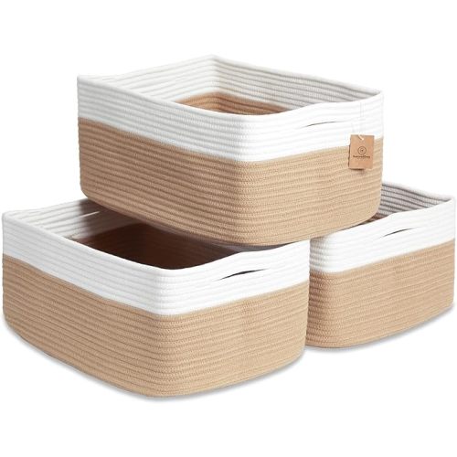 NaturalCozy Storage Baskets 16.8”x13”x7.6” Cotton Rope Woven Baskets for Organizing 3-Pack | Toy Storage Bins | Basket for Shelves, Laundry, Blanket, Clothes, Closet, Kitchen, Bathroom, Gifts