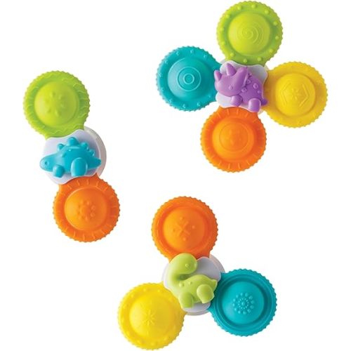 Infantino Silicone Bath Pop Spinners - Sensory Dinosaur Toys with Suction Cups, Engaging Bath Time Fun for Toddlers, 3-Piece