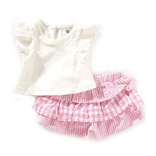 Rare Editions Baby Girls White Knit Flutter Sleeve Top & Pink Tiered Skort