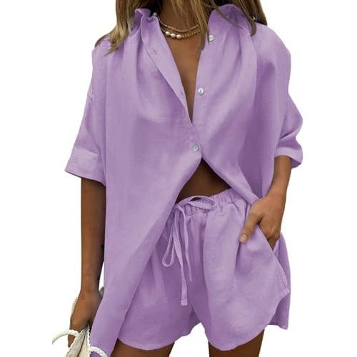 Fixmatti Women 2 Piece Outfit Summer Short Sleeve Top and Shorts Sweatsuit Set