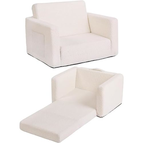 Tiita Kids Sofa, 2-in-1 Toddler Chair, Convertible Children Couch to Lounger, Flip Out Kid Sofas Chair, Toddler Armrest Chairs Bed, Folding Kids Play Sofa for Girl or Boy (Beige)