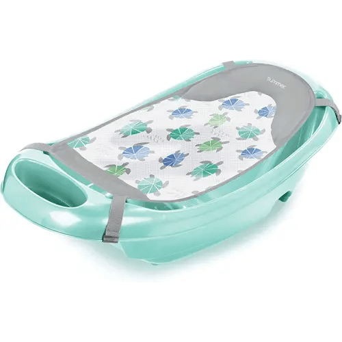 Summer Infant Splish 'n Splash Newborn to Toddler Tub (Aqua) - 3-Stage Tub for Newborns, Infants, and Toddlers - Includes Fabric Newborn Sling, Cushioned Support, Parent Assist Tray, and a Drain Plug