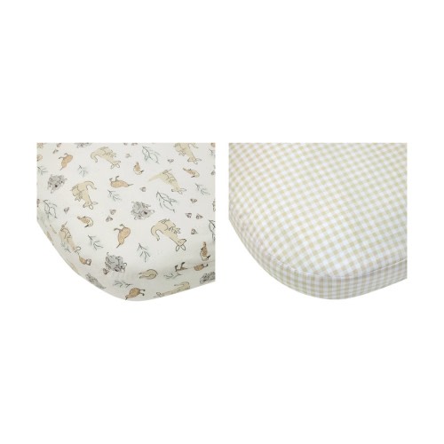2 Pack 225 Thread Count Organic Cotton Fitted Bassinet Sheets - Australiana and Gingham Print - Kmart