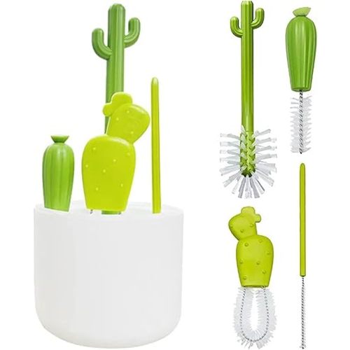 Bottle Cleaning Brush Set Includes Bottle Brush, Nipple Brush, Detail Brush, and Straw Brush Cactus Multifunctional Cup Straw Brush Baby Baby Pacifier Bottle Cleaning Brush Baby Essentials-4PCS