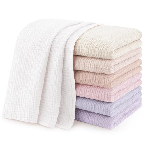 Susurration 4,7 Pack Cotton Newborn Bath Towels 24''X24'' Ultra Soft Absorbent Baby Muslin Washcloths Burp Cloths Skin-Friendly Swaddling Blankets for Infant