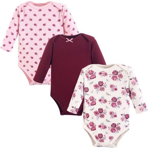 Hudson Baby Infant Girl Cotton Long-sleeve Bodysuits 3pk, Rose, 6-9 Months