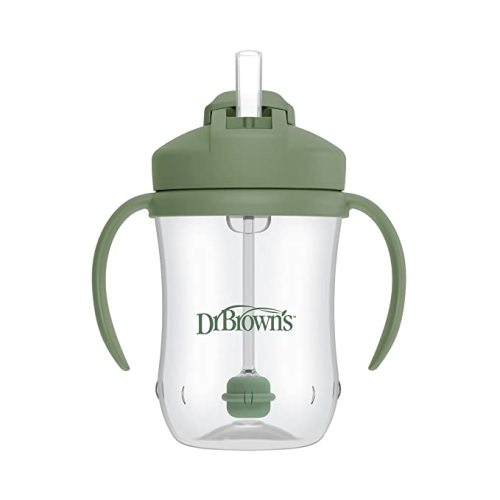 Dr. Brown’s Milestones Baby’s First Straw Cup, Training Cup with Weighted Straw, Olive Green, 6m+