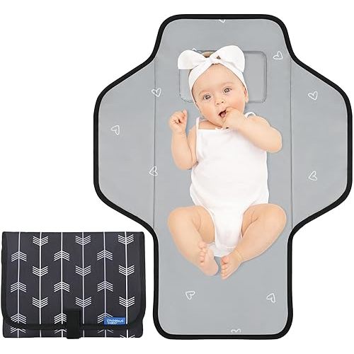 Baby Portable Changing Pad Travel - Waterproof Compact Diaper Changing Mat with Built-in Pillow - Lightweight & Foldable Changing Station, Newborn Shower Gifts