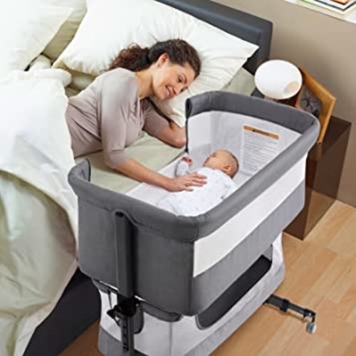 Baby Crib,3 in 1 Baby Bassinet Bedside Crib Adjustable Portable Bed for Infant,co Sleeping Bassinet Baby Newborn Must Have Bed,Light Grey
