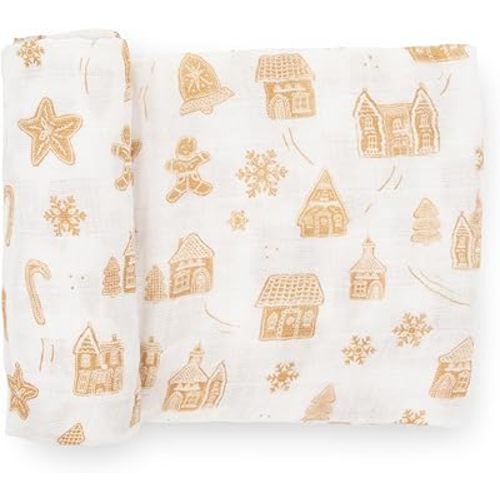 Little Unicorn Premium Cotton Swaddle Baby Blanket | Breathable Fabric | for swaddling, Play, Nursing & More (Gingerbread Village)