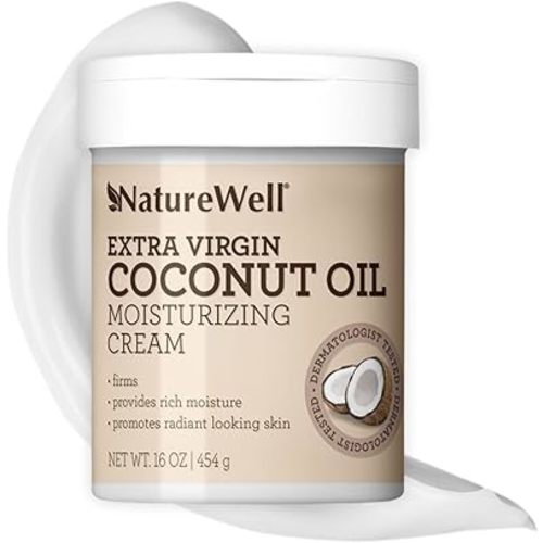 NATURE WELL Extra Virgin Coconut Oil Moisturizing Cream for Face, Body, & Hands, Anti Aging, Firming, Restores Skin's Moisture Barrier, Provides Intense Hydration For Dry & Dull Skin (16 Oz)