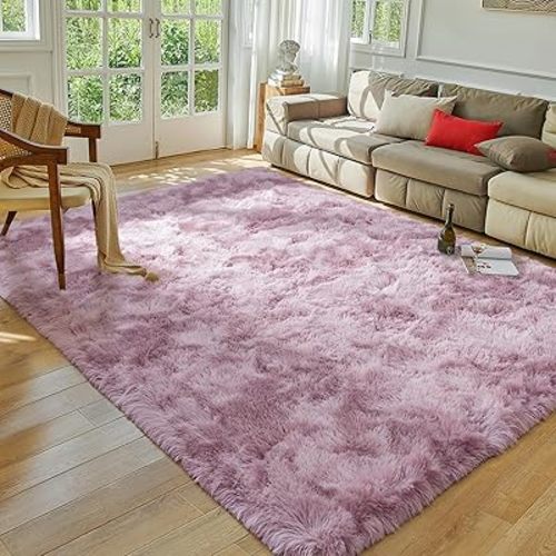 Softlife Pink Area Rug for Bedroom, Fluffy Shag Plush Shaggy 4x6 Rugs for Living Room Girls Kids, Throw Soft Fuzzy Tie Dyed Small Carpet for Floor Bedside Ultra Cozy Non-Slip Indoor Decor