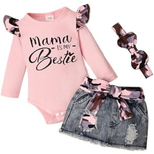 Baby Girl Clothes Newborn Long Sleeve Ruffle Romper Short Skirt Jeans Pants Leporad Headband Infant Outfits