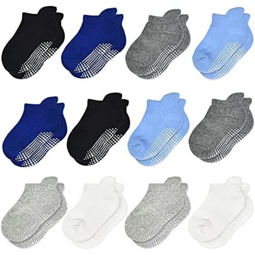 Tphon Non-Slip Toddler Socks 12 Pairs - Infant Baby Kids Grip Socks for Boys Girls, Anti-Skid Ankle for 0-7 Year Children