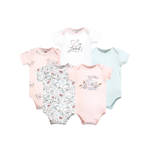 Hudson Baby Short Sleeve Bodysuits, 5-Pack, Newborn- 24 Months
