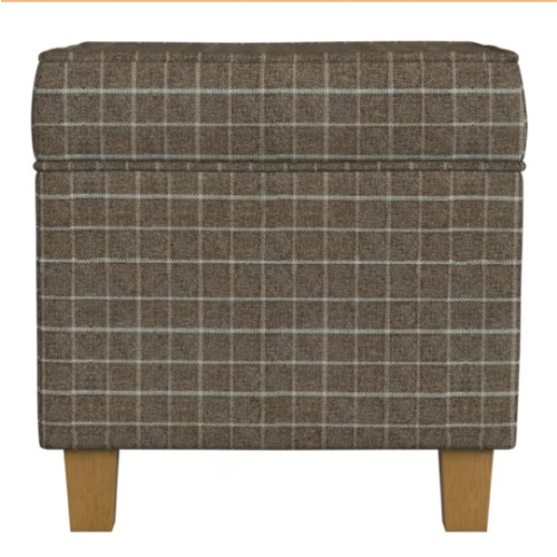 Homepop Home Decor Classic Square Storage Ottoman with Lift Off Lid | Ottoman with Storage for Living Room & Bedroom, Brown Window Pane Fabric
