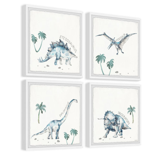 Isabelle & Max™ Caron Prehistoric Dinosaur 4 Piece Framed Print Set | Wayfair