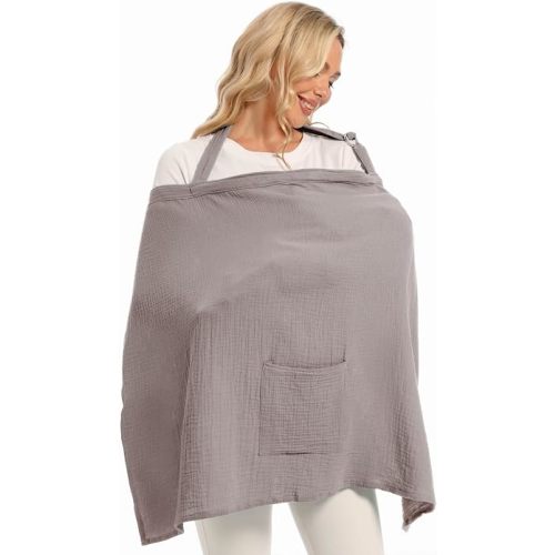 Wimst Muslin Nursing Cover Breastfeeding for Women, Soft and Breathable Breastfeeding Cover with Rigid Hoop for Nursing Apron (Vintage Taupe)