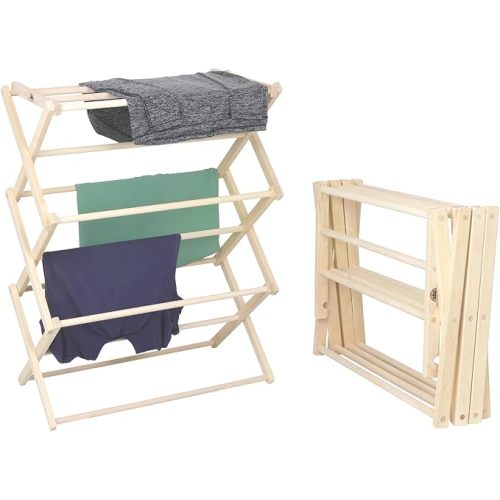 Pennsylvania Woodworks Premium American Maple Clothes Drying Rack - Handcrafted in Pennsylvania - Solid Wood Construction, Collapsible, Eco-Friendly Laundry Solution (Medium)