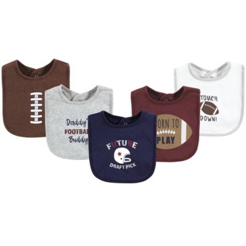 Hudson Baby Infant Boy Cotton Bibs, Brown Football, One Size
