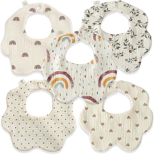 Baby bibs, muslin 6 layers, 100% Organic Cotton for Drooling, for boy and girl newborn, absorbents, unisex, boho by REBE & CO