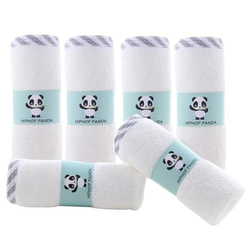 HIPHOP PANDA Baby Washcloths, Rayon Made from Bamboo - 2 Layer Ultra Soft Absorbent Newborn Bath & Face Towel for Delicate Skin (Gray Stripe, 6 Pack)
