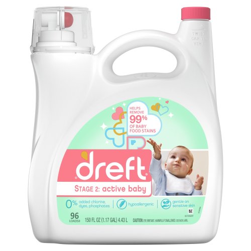 Dreft Active Baby He, 96 Loads Liquid Laundry Detergent, 150 fl oz