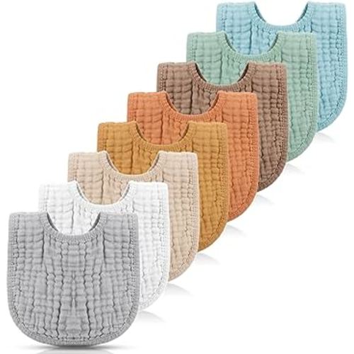 *NEEDED NEWBORN ITEM* Frienda 8 Pcs Muslin Bibs Baby Cotton Bandana Drool Bibs Bulk for Boys Girls Newborn Infant 6 Absorbent Layers Bibs Feeding Accessory(Pastel Colors)