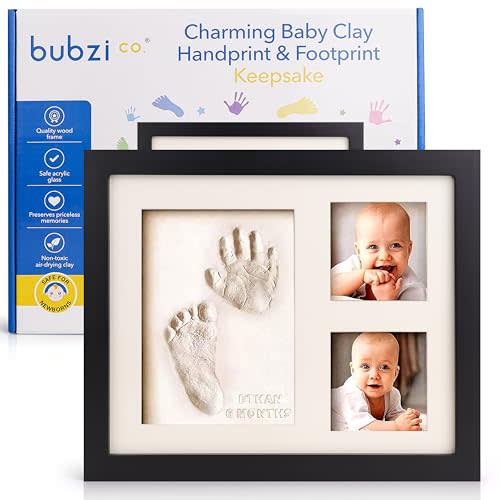 Baby Footprint Kit, Baby Foot and Hand Print Kit, Keepsake Frame, Nursery Pictures Frames, Hand Print Mold Kit, New Mom Gifts, Baby Newborn Essentials Must Haves, Baby Shower Gifts (Jet Black)