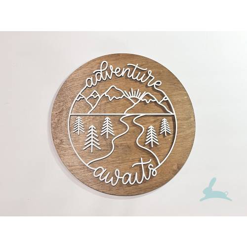 Adventure Awaits Sign | outdoors nursery, travel decor, camper decor, gift for camper, entryway sign, mountains, rv decor, great outdoors