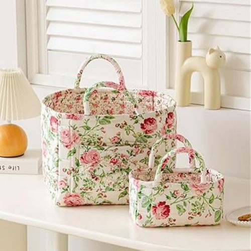 Fabric Storage Basket 2 Pack,Large and Mini Boho Laundry Nursery Hamper Portable Folding Organizer for Car Bedroom