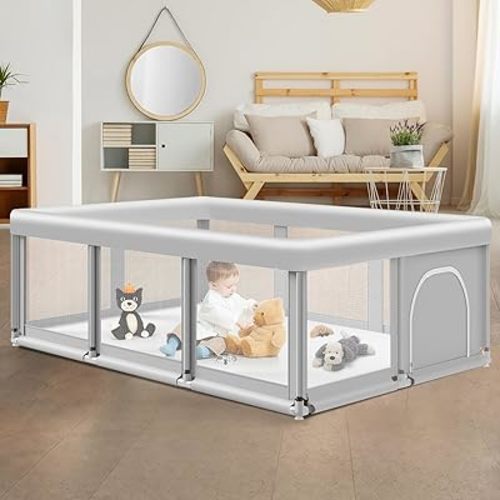 Large Baby Playpen for Toddlers, Playpen 74×50, Large Baby Play Yards Indoor & Outdoor, Sturdy Safety Baby Play Pen with Soft Breathable Mesh, Toddlers Activity Center with Anti-Slip Base