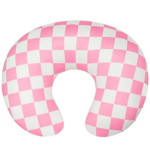 Nursing Pillow Cover, Ultra Soft Case for Baby Boy and Girls, Stretchy Removable Slipcover for Breastfeeding Pillows, Pink Checkerboard Grid