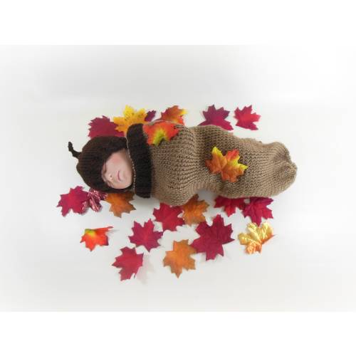 Baby Acorn Costume, Acorn Infant Cocoon or Hat, Acorn Baby Sleep Sack, Acorn Hat, Baby Acorn Photo Prop