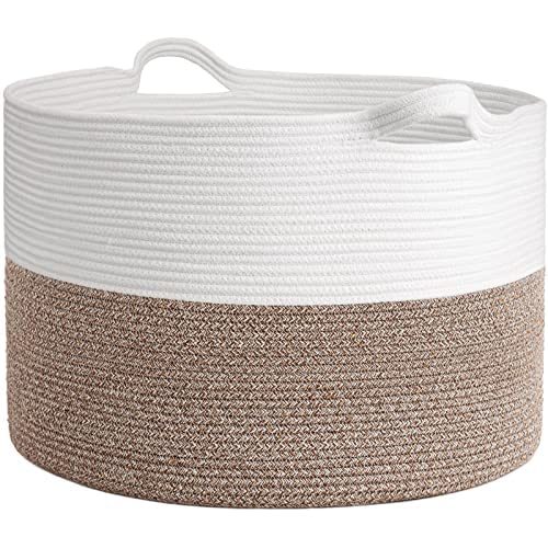 INDRESSME XXXLarge Cotton Rope Basket 21.7" x 21.7" x 13.8" Woven Baby Laundry Blanket Basket Toy Basket with Handle Storage Comforter Cushions Thread Laundry Hamper