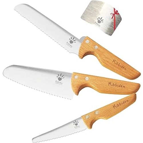 Kids Knife Set for Real Cooking Safe, 4pcs Kids Kitchen Cutting Chopping Knives, Food-grade Stainless Steel Blades, Metal Children First Starter knife, BPA-free Tool (Silver)