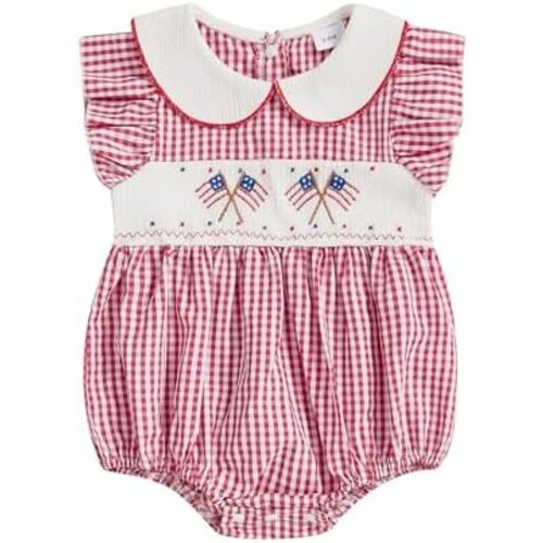 ZyHwShine Baby Girl 4th of July Outfit Fourth of July Romper Onesie American Flag Smocked Bodysuit Independence Day Clothes