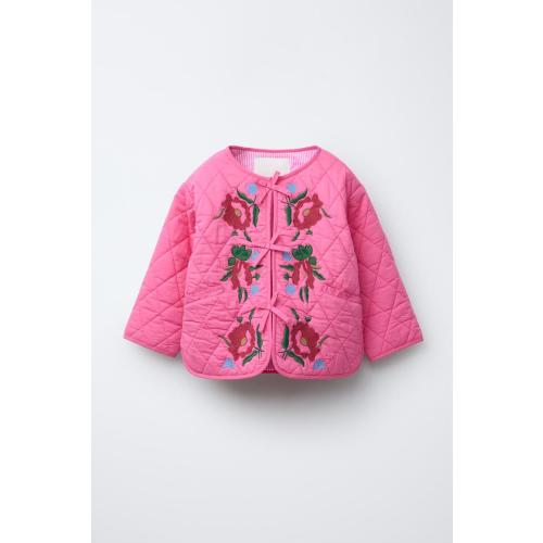 EMBROIDERED FLORAL PADDED JACKET - Fuchsia | ZARA United States
