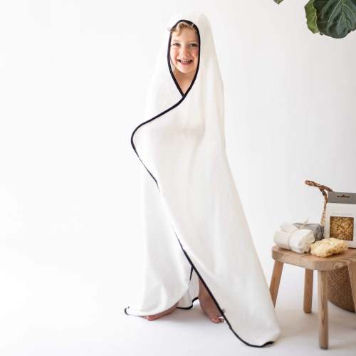 Toddler Hooded Bath Towel in Cloud with Midnight Trim