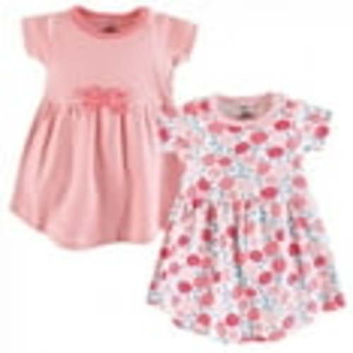 Touched by Nature Baby and Toddler Girl Organic Cotton Short-Sleeve Dresses 2pk, Rosebud, 0-3 Months