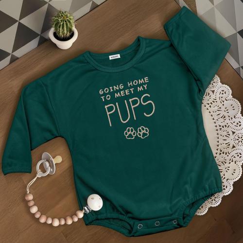 Embroidered Going Home to Meet My Pups Bodysuit| Custom Dog Name Baby Outfit| New Best Friend Baby Bodysuit| Neutral Newborn Coming HomeGift