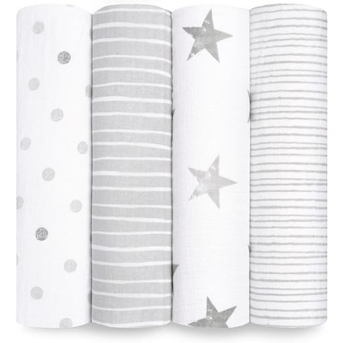 aden + anais Essentials Muslin Swaddle Blankets for Baby Girls and Boys, Newborn Receiving Blanket for Swaddling, 100% Cotton Baby Swaddle Wrap, 4 Pack, Dusty