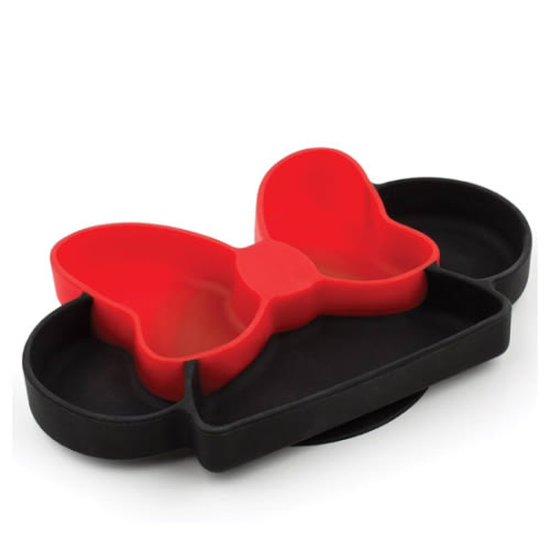 Bumkins Disney Toddler and Baby Suction Plate, Silicone Grip Dish, Baby Led Weaning, Kids Feeding Supplies, Non Skid Sticky Bottom, Platinum Silicone, for Children Ages 6 Months Up, Minnie Mouse