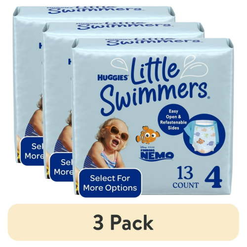 (3 pack) Huggies Little Swimmers Disposable Swim Diapers, Size 4 (24-34 lbs), 13 Ct (Select for More)