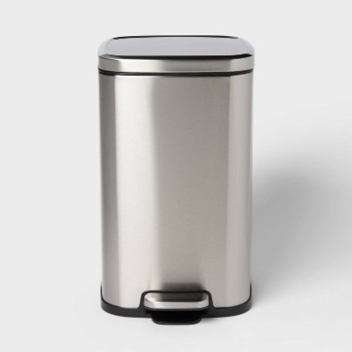 12L Soft Square Stainless Step Trash Can Silver - Brightroom™
