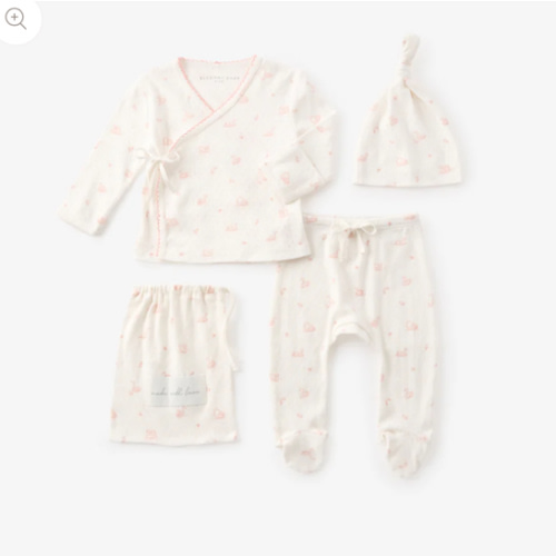 Pink Swan Print Organic Cotton Pointelle Layette 3 Pc Gift Set – Elegant Baby