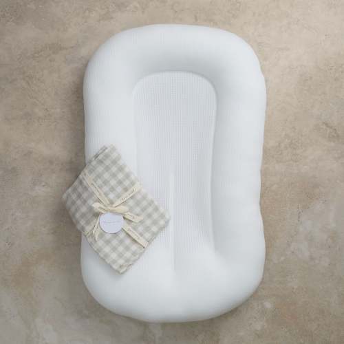 Linen Social Baby Lounger | Dove Grey Gingham