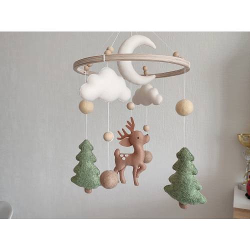 Deer mobile baby nursery decor woodland, boho hanging crib mobile neutral, forest nursery decor, baby shower gift, expecting mom gift