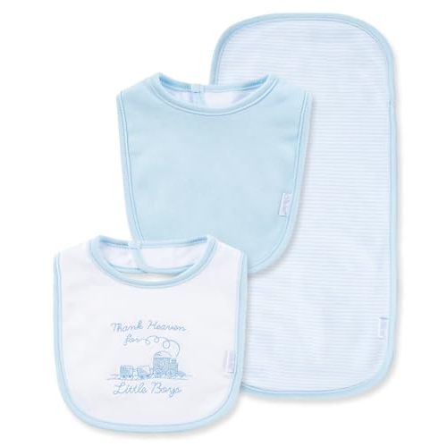 Little Me Clothes for Baby Boys’ and Girls’ 2 Bibs and 1 Burp Cloth Set, Soft Cotton Feeding Essentials with Velcro Closures